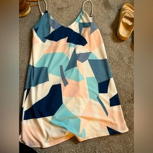 Patterned spaghetti strap cocktail shift dress